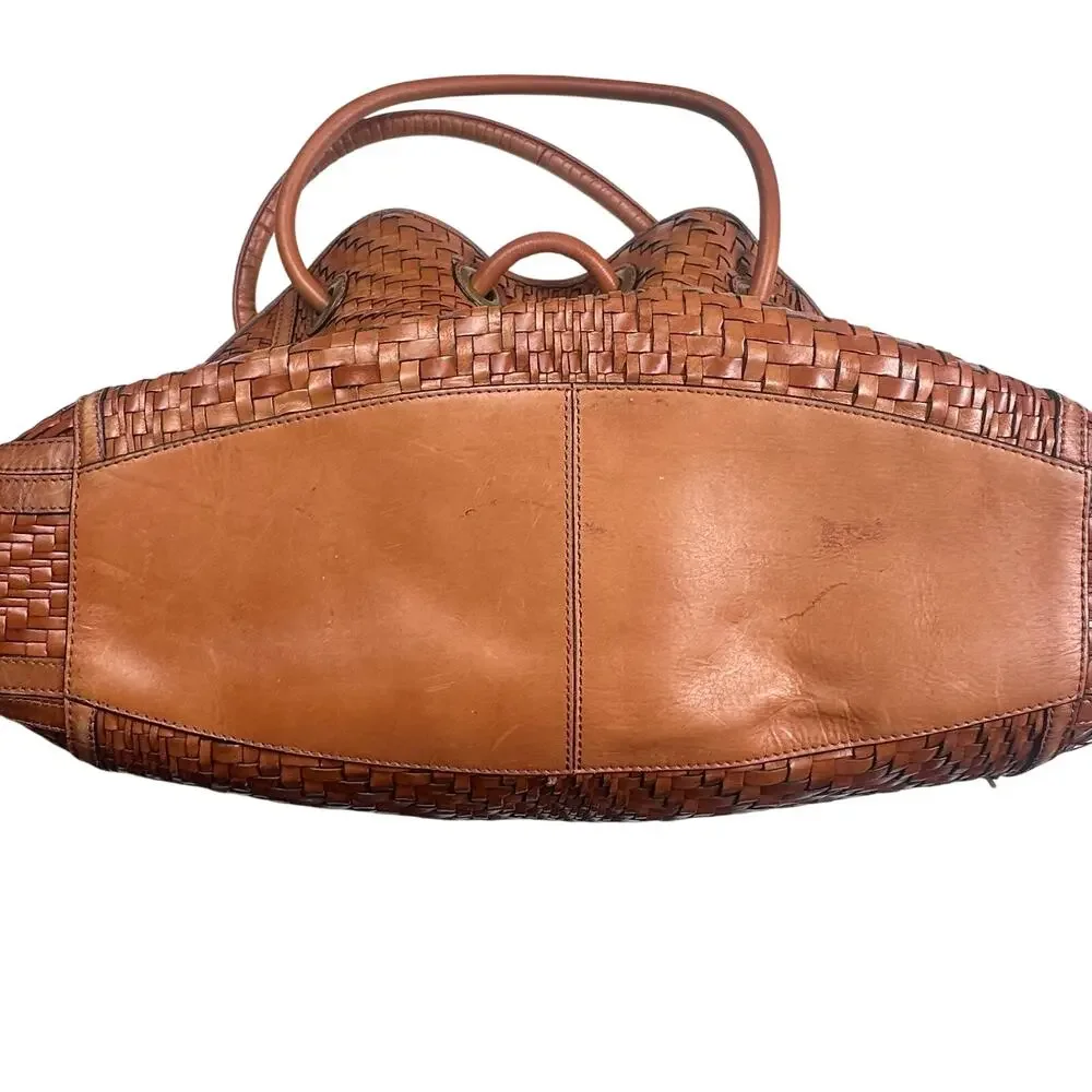 Cole Haan | Women | Genevieve Woven Leather Cognac Hobo Satchel Shoulder Handbag